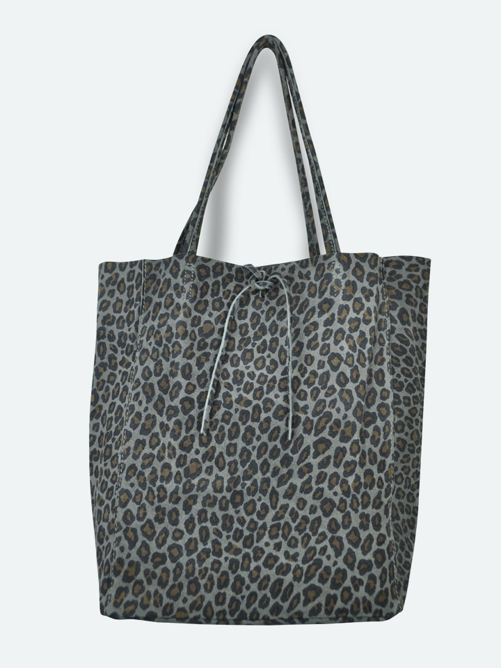 Leather animal print tote bag