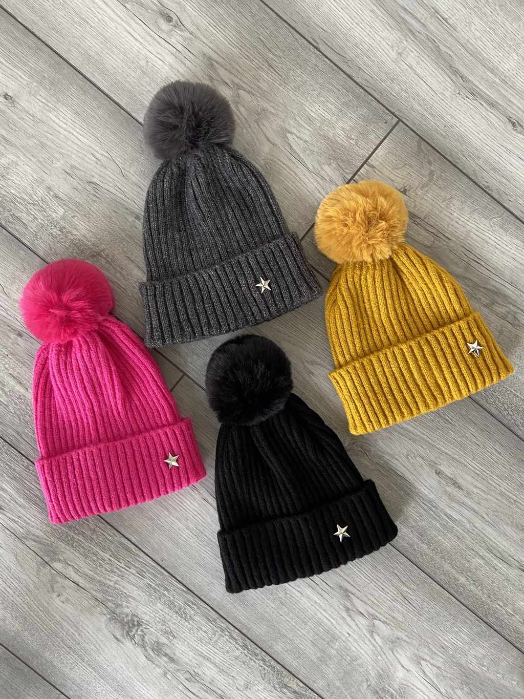 group of bobble hats