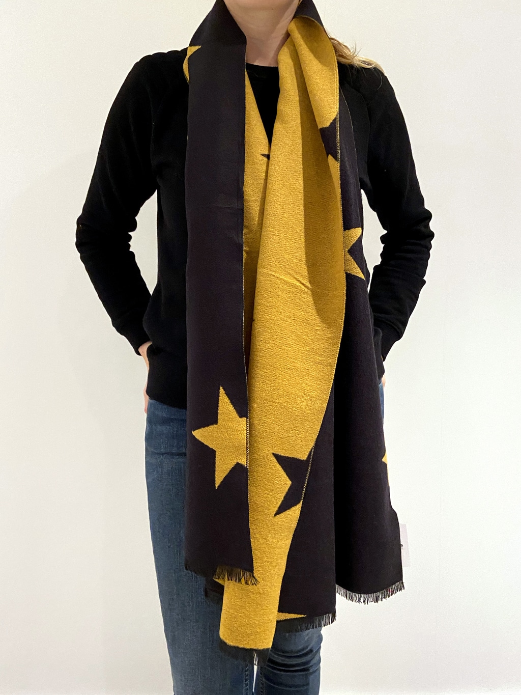black and mustard star scarf