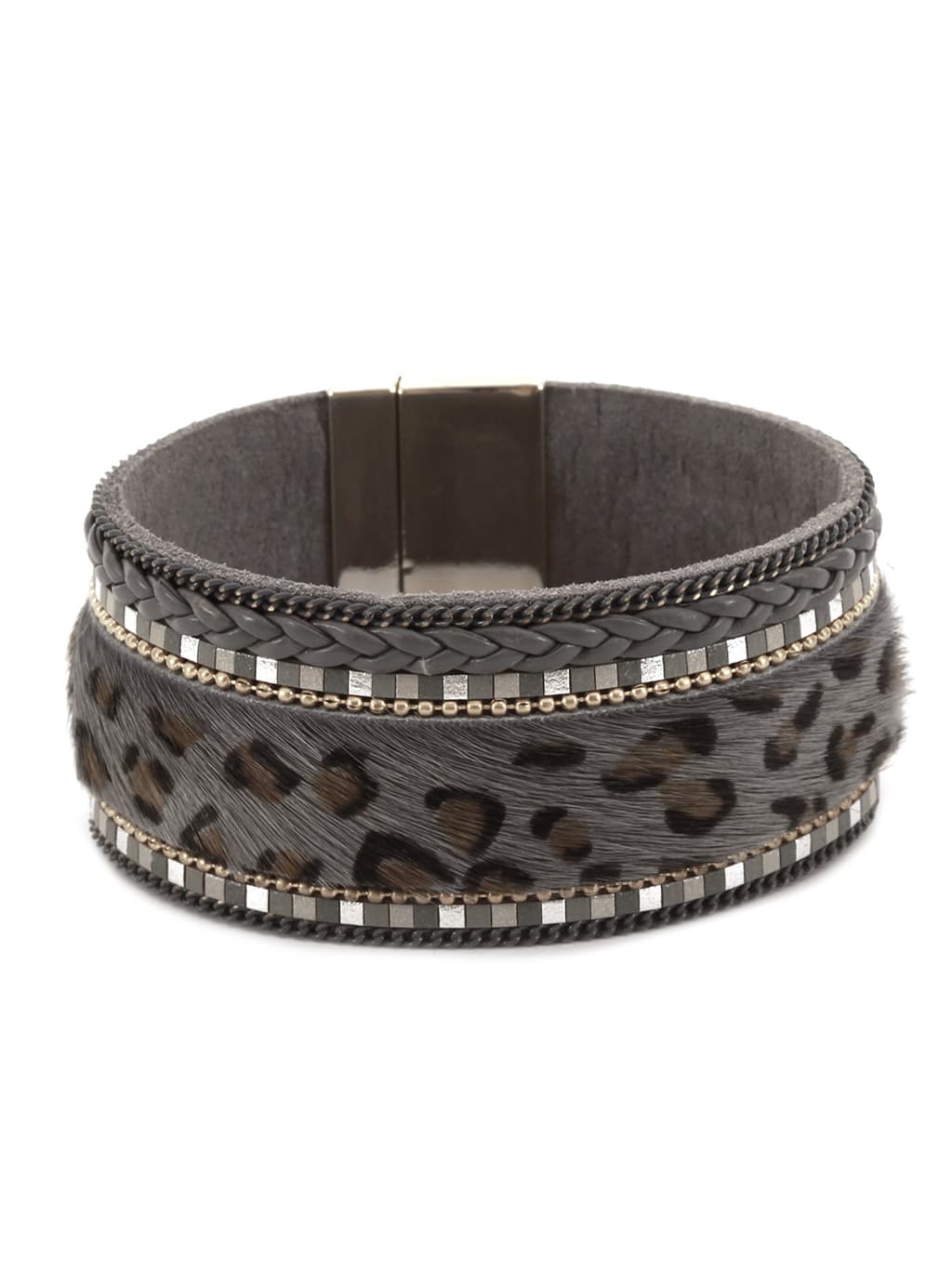 Grey leopard print cuff bracelet