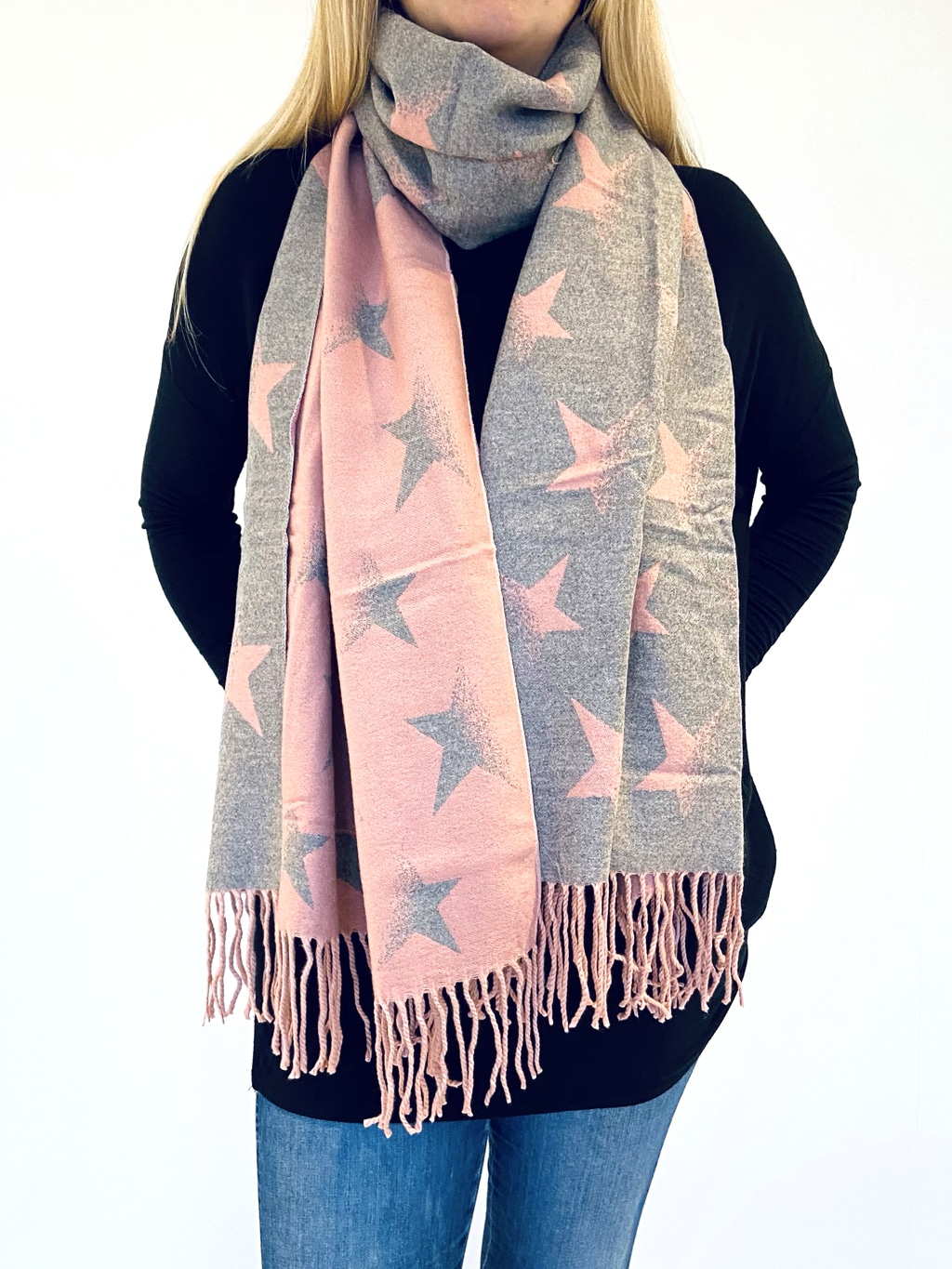 grey pink star scarf