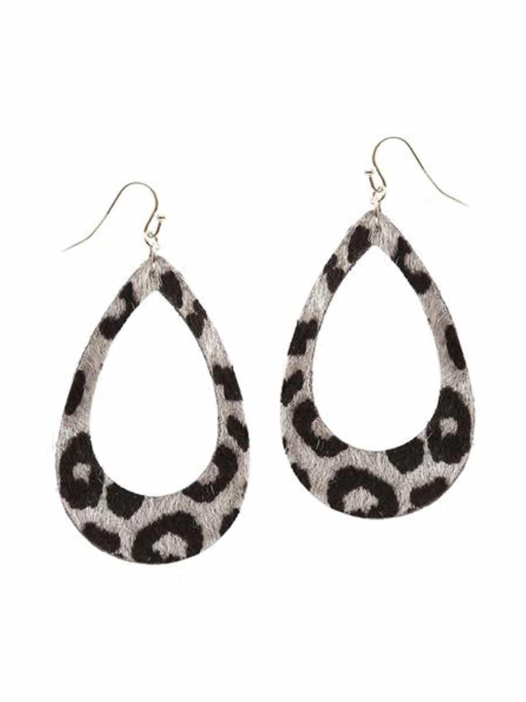 grey oval leopard earings