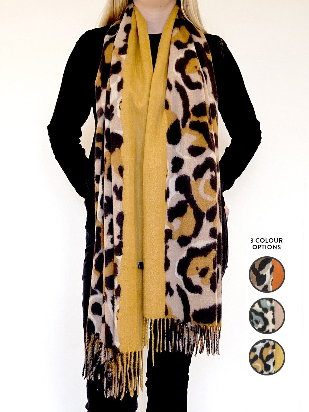 Mustard and leopard print scarf