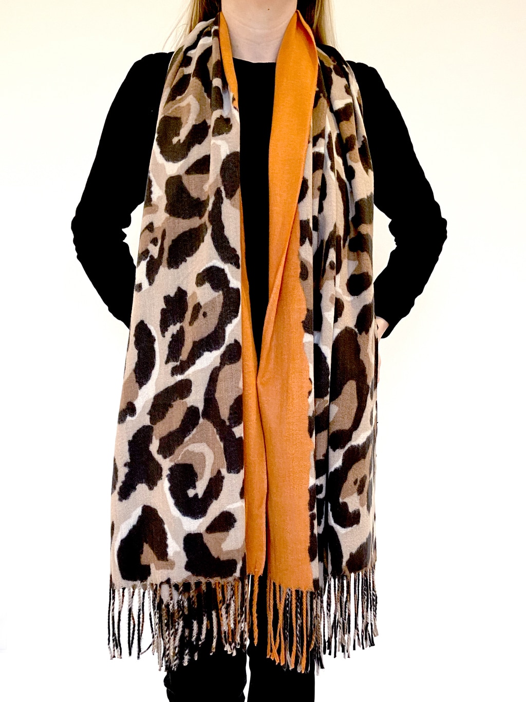 orange and leopard print scarf