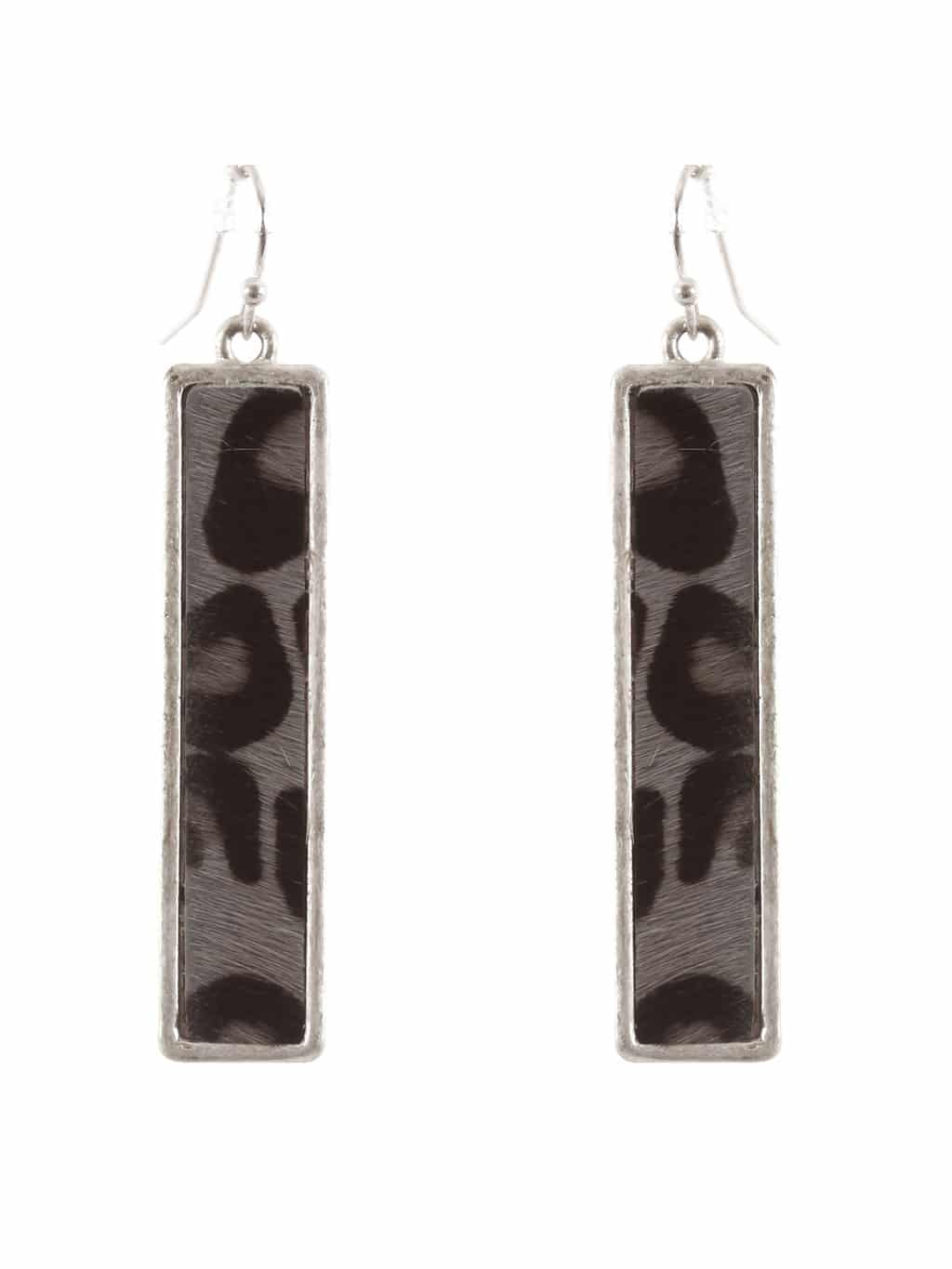 rectangle leopard print earings grey