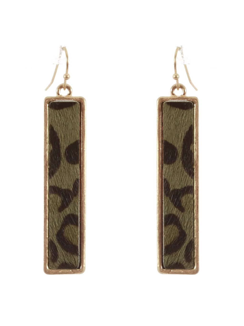 rectangle leopard print earings olive