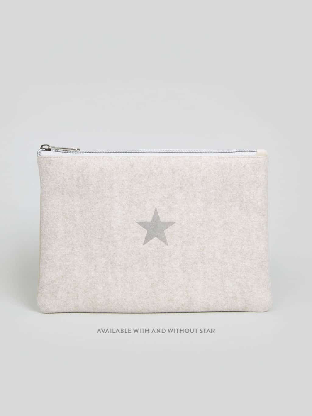 oatmeal bag with a star and text which says available with and without a star