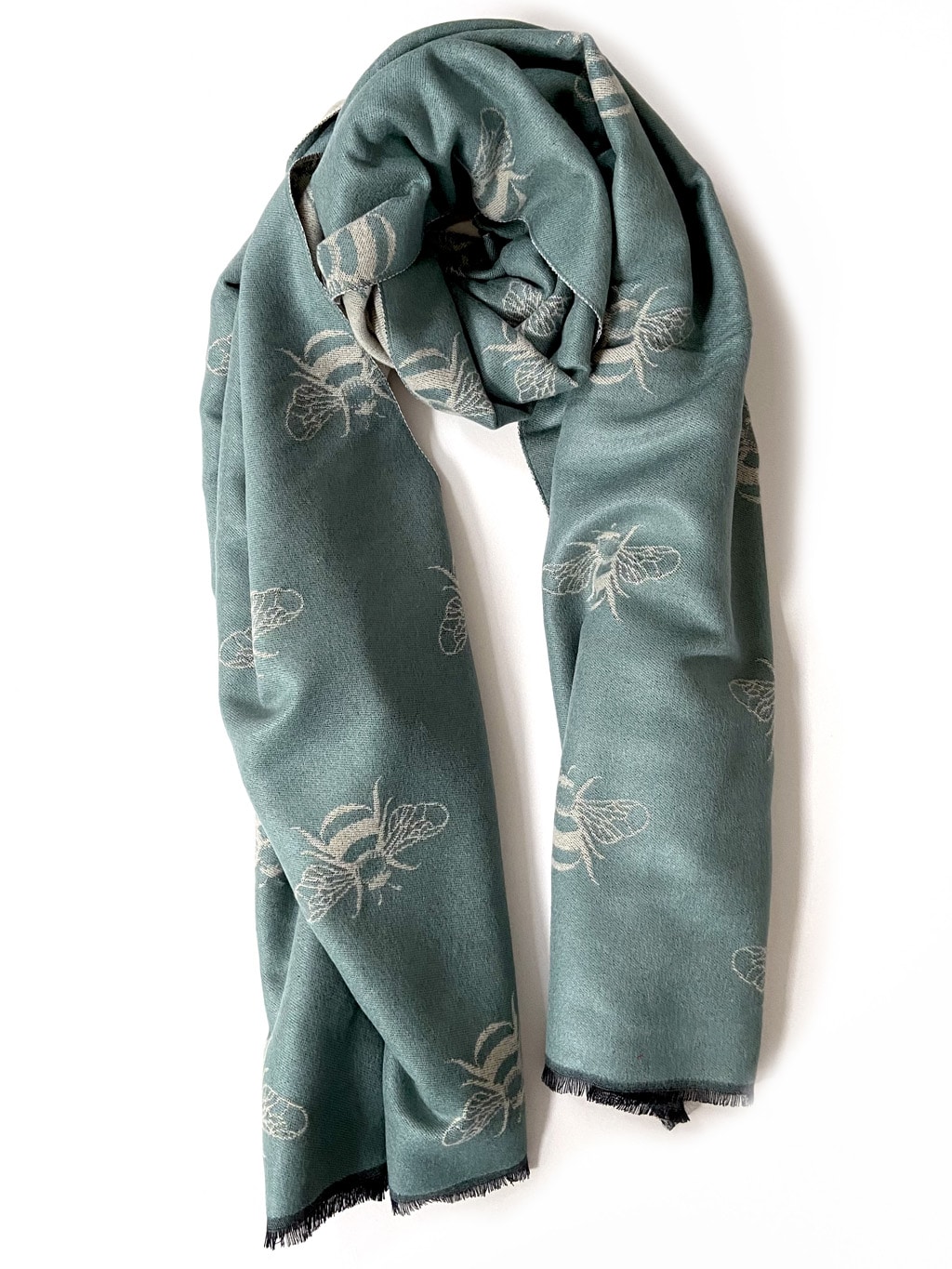 Teal and cream bee scarf