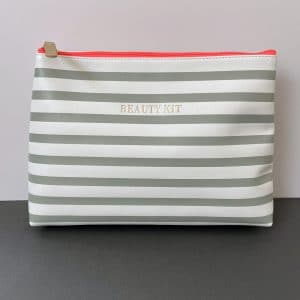Grey striped cosmetic bag