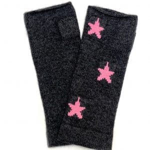 pink and grey cashmere star gloves