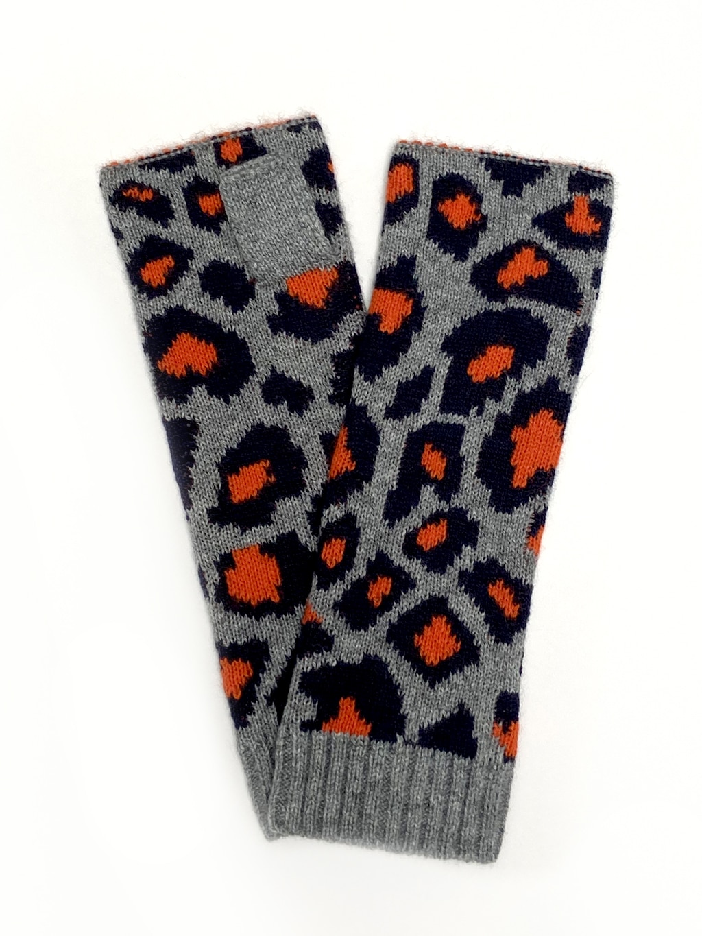 orange cashmere leopard gloves