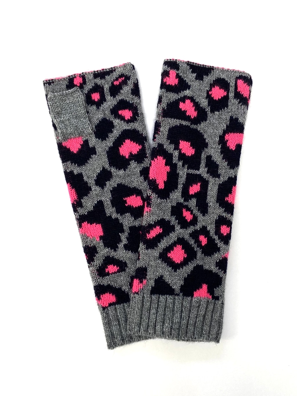 pink and grey cashmere leopard gloves