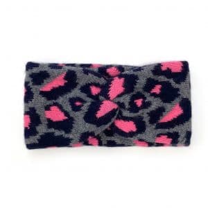 pink and grey cashmere leopard headwarmer
