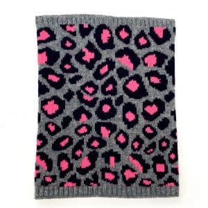 pink and grey cashmere leopard neck warmer