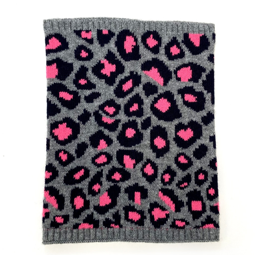 pink and grey cashmere leopard neck warmer