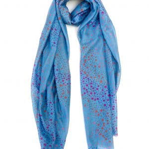 blue scarf with orange and pink small stars