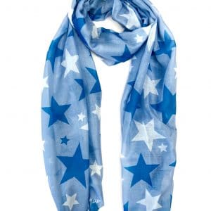Blue scarf with large stars full length