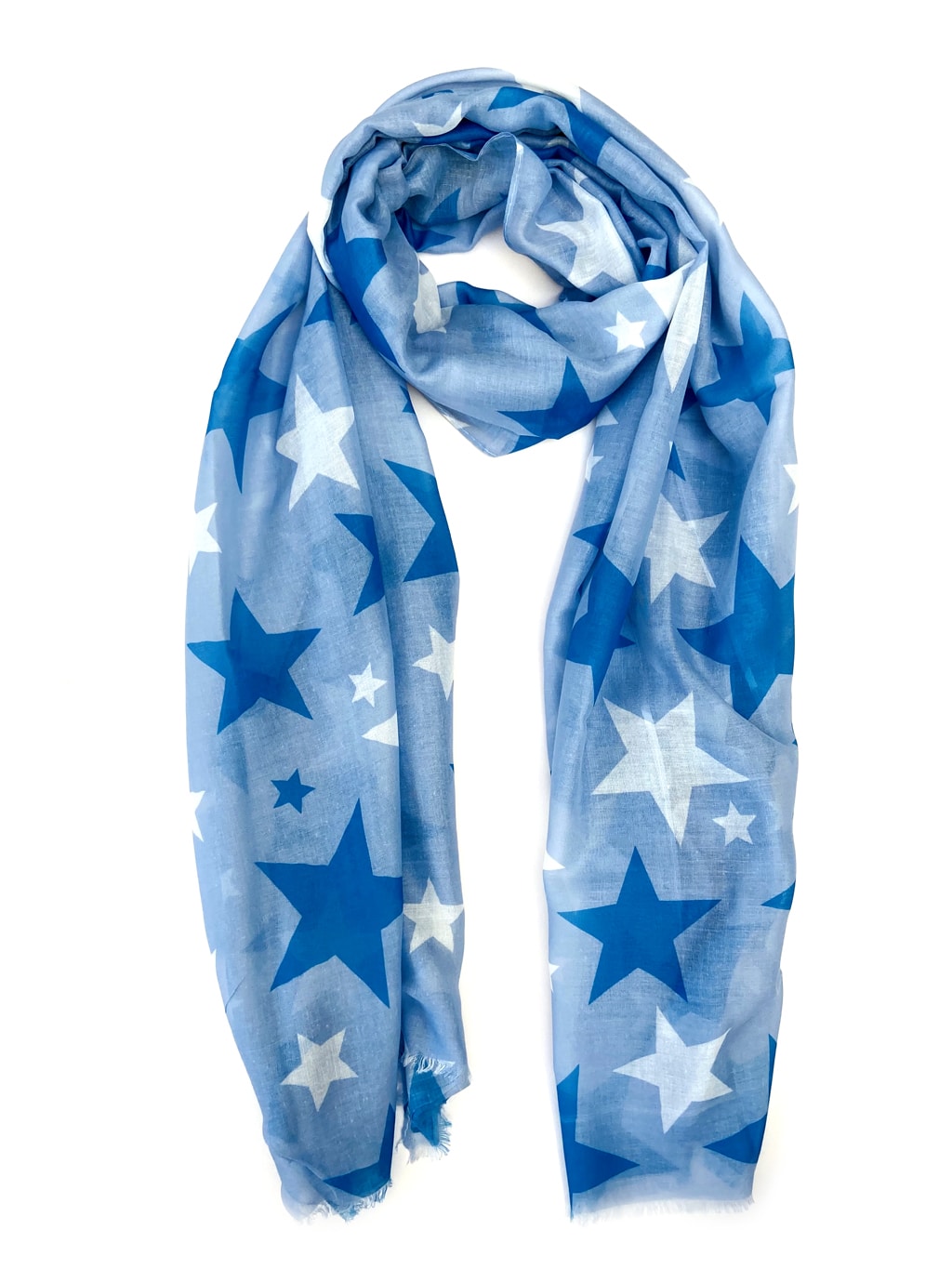 Blue scarf with large stars full length